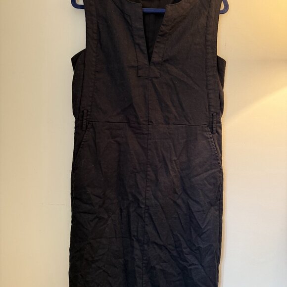 BANANA REPUBLIC BLACK LINEN-COTTON MIDI SHIFT DRESS - Picture 2 of 5